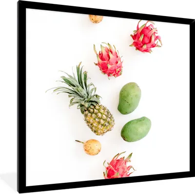 Produktbild von MuchoWow® Gerahmtes Poster Tropisch - Rosa - Obst 40x40 cm - Poster mit Schwarzem Bilderrahmen Wandposter Rahmen Foto Bilder - Mit Rahmen - Wanddekoration Schlafzimmer