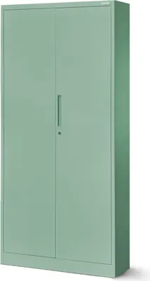 Produktbild von Aktenschrank Büroschrank Metallschrank Stahlschrank Werkzeugschrank Stahlblech Pulverbeschichtet Flügeltürschrank Abschließbar 195 cm x 90 cm x 40 cm Farbe: Pastellgrün