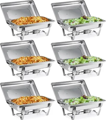 Image de Chafing Dish Réchaud de buffet - Lot de 2 pièces - Acier inoxydable - Rectangulaire - Avec couvercle, bac à eau, récipient pour aliments, support, support pour combustible - Blanc