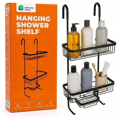 Obrázek produktu pro Závěsná Sprchová Polička Do Koupelny Bez Vrtání, Nerezová, Černá, Loft