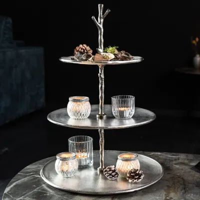 Produktbild von riess-ambiente Design Etagere ABSTRACT 50cm silber mit drei Etagen Gebäcketagere Obstablage