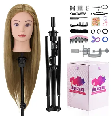 Produktbild von Kappershoofd aus echtem Haar, 71 cm, mit Stativ, blond, für Friseurausbildung