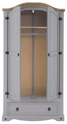 Produktbild von Kleiderschrank RAMON Garderobenschrank Mexiko Möbel Kiefer massiv,grau/gebeizt,gewachst, 2 Türen und 1 Schublade