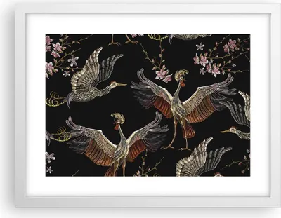 Produktbild von Gerahmtes Poster - Weißer Rahmen - Asiatisch Vögel Verziert - 40x30 cm - Wand Bild - Wanddeko - Wandbilder - Kunstposter - Wandposter - Bilderrahmen - Bilder - Kunstdruck - P2WAA40x30-4556