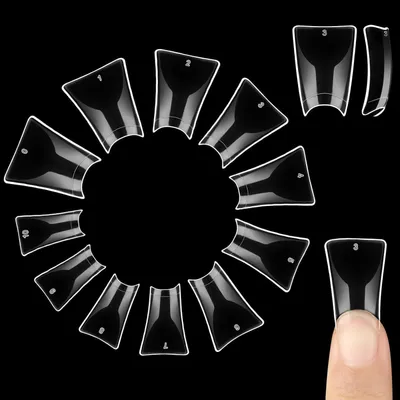Image de Conseils pour ongles en acrylique, forme "canard", modèle "duck feet", 550 pièces, finition transparente, couverture partielle, style Y2K, extension française, 11 tailles, matériau ABS