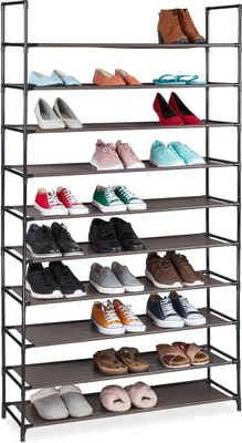 Produktbild von Relaxdays XXL Schuhregal Stecksystem, 10 Ebenen, für 50 Paar Schuhe, Stoff Schuhständer HBT 176,5x99x29,5 cm, braun