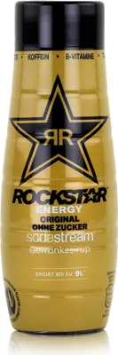A product shot of a bottle of Sodastream Rockstar Energy Original syrup.