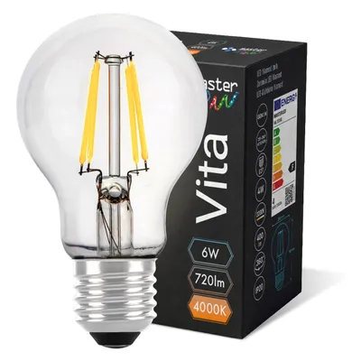 Obrázok produktu pre MasterLED - žiarovka - pätica E27 A60 - 4000 K neutrálna biela - 720 lm - 6 W - číre sklo - led e27 neutrálna biela - žiarovka e27