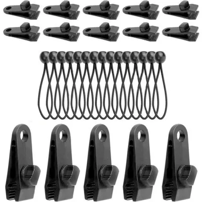 Obrázek produktu pro 15 klipů na plachty a 15 elastických napínačů plachty, 15 cm, multifunkční upevnění plachty