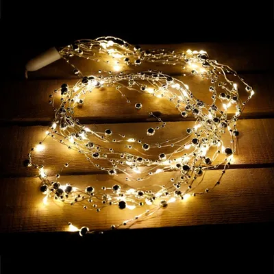 Image de Fil lumineux en perles avec 8 brins et 80 micro-LED Blanc chaud