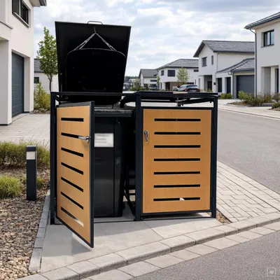 Produktbild von abc HOME Mülltonnenbox 2er Set 240L Metall Anthrazit Holzoptik