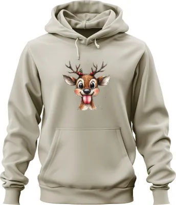 Produktbild von Rentier mit herausgestreckter Zunge Weihnachten Niedlich Geschenk Uni Hoodie Kapuzenpullover, Natur, 3XL