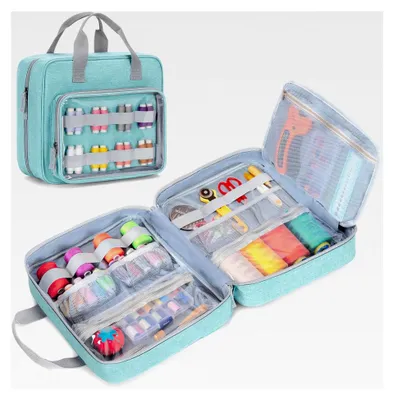 Produktbild von Nähorganizer Tasche für Nähzubehör, Aufbewahrungstasche für Nähutensilien, Handarbeitstasche für Nähaccessoires, Stickbox, Blau