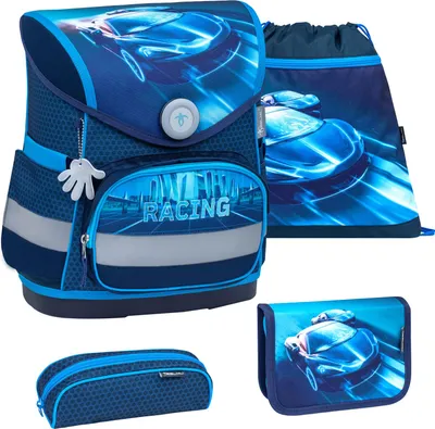 Zdjęcie produktu dla Belmil ergonomiczny tornister 4-częściowy dla chłopców 1-4 klasa szkoły podstawowej/pasek na klatkę piersiową/zapięcie magnetyczne/niebieski (405-41 Racing Blue Neon)