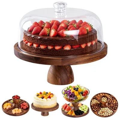 2-in-1 Acaciahouten Tortenplatte 30 cm mit Deckel
