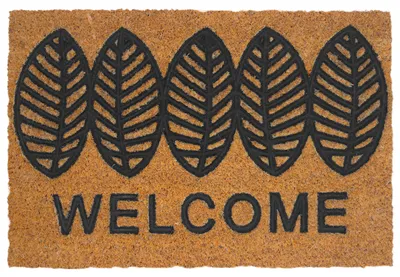 Produktbild von Relaxdays Fußmatte, Kokos & Gummi, Welcome & Blätter, 60x40, innen & außen, rutschfeste Schmutzfangmatte, natur/schwarz