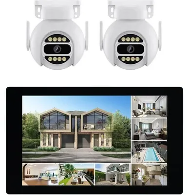 Immagine prodotto di Set di telecamere di sorveglianza LINK2HOME, 2 telecamere, 3 MP, touchscreen da 10,1'', visione notturna, IP66, motorizzate