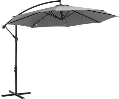 Zdjęcie produktu dla Parasol ogrodowy Outsunny Ø300 cm, uchylny, z ochroną UV, parasol z korbką, stojakiem, mechanizmem korbowym, parasol ogrodowy, ochrona przeciwsłoneczna na balkon, taras, szary