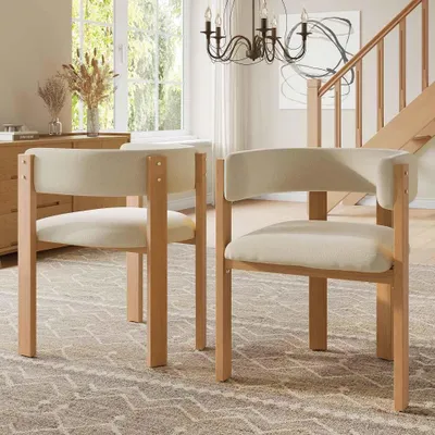 Obrázek produktu pro Ergonomické čalouněné židle v dřevěném vzhledu – 2 ks, s robustními železnými nohami, do obývacího pokoje, ložnice a jídelny, prodyšné a snadno se udržují.