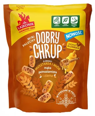 Productafbeelding van Lajkonik Dobry Chrup Mini-broodstengels, mosterd-honing smaak, 100 g