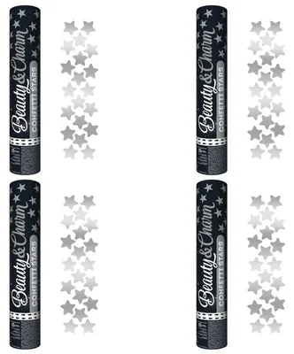 Produktbild von 4 Konfettikanonen silber Sterne 30 cm
