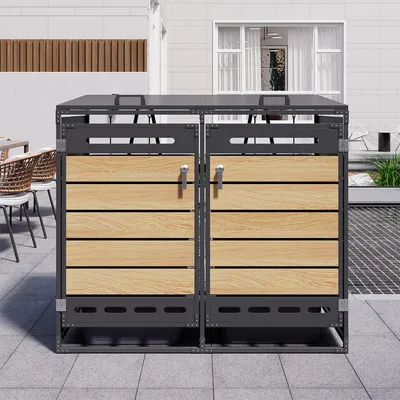 Produktbild von Mülltonnenbox mit hydraulischem Deckel und Schloss Mülltonnenverkleidung Mülltonnenschrank für Mülltonnen Müllbox