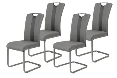 Produktbild von 4er Set Schwingstuhl Amber 2 - Webstoff Grau-Kunstleder Schwarz - Bügelgriff und Metallgestell Grau