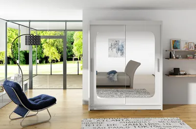 Obrázek produktu pro Prostorná šatní skříň se zrcadlem Eva - šířka 150 cm, bílá