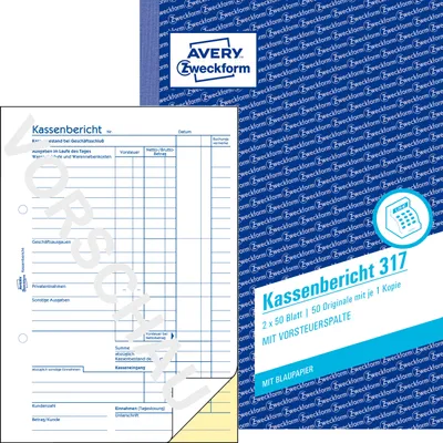 Produktbild von Avery Zweckform 317, Kassenbericht, A5, mit Blaupapier, 2x50 Blatt