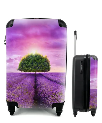 Produktbild von MuchoWow® Koffer Handgepäck Trolley Rollkoffer Kleine Reisekoffer mit 4 Rollen - Lavendel - Baum - Lila - Wolken - Cabin Size < 55x40x23 cm & 55x40x20 cm - Fotokoffer - Kabinenkoffer - Boardgepäck - Reise-Box - Reisekoffer - Reisegepäck - Koffer mit Bild - Trolley für Kinder