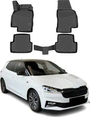 Productafbeelding van OMAC rubberen vloermatten voor Skoda Fabia 2021-2025, TPE, zwart, set van 4