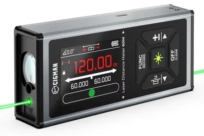 Zdjęcie produktu dla Miernik laserowy CD-60G - Cyfrowy miernik odległości - Zasięg 120 m - Pomiar dwustronny - Dokładność ±2 mm - Jednostki: m/ft/in - Laser klasy 2 (zielony)