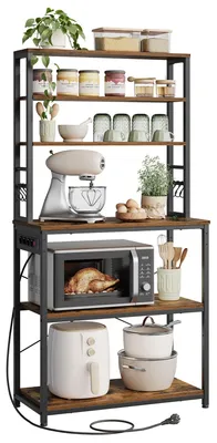 Productafbeelding van VASAGLE Keukenrek met stopcontacten, 6 planken, 40 x 80 x 167 cm – Breedte 80 cm, vintagebruin + inktzwart
