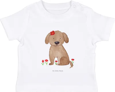Produktbild von Mr. & Mrs. Panda Babyshirt Hund Dame 0. - 6. Monat - Weiß - Geschenk, Liebenswert, Öko Baby T-Shirt,  Shirt, Hundemama, Liebe, Hundebesitzer, Sprüche, Kurzarmshirt