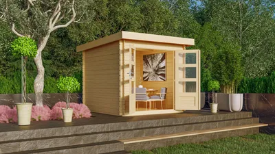 Produktbild von Gartenhaus Blockbohlenhaus Gerätehaus Bastrup 2 naturbelassen 237x237x217 cm