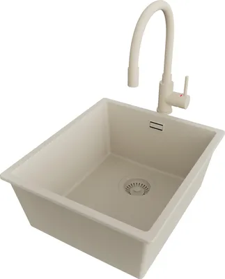 Produktbild von PRIMAGRAN Unterbauspüle Granit Beige 41x47cm, Spülbecken 1 Becken + Küchenarmatur 38x14cm + Ablauf-Set, Granitspüle ab 45er Unterschrank - London