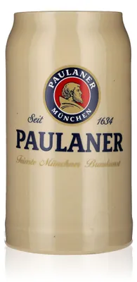 Produktbild von Paulaner Weissbier Glas Bierkrug 1,0l Gläser Tonkrug Steingut Seidel