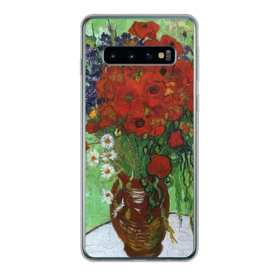 Produktbild von MuchoWow® Handyhülle Schutzhülle Hülle für Samsung Galaxy S10 Vase mit roten Mohnblumen und Gänseblümchen - Vincent van Gogh Silikon Softcase Handy Hülle - Handytasche