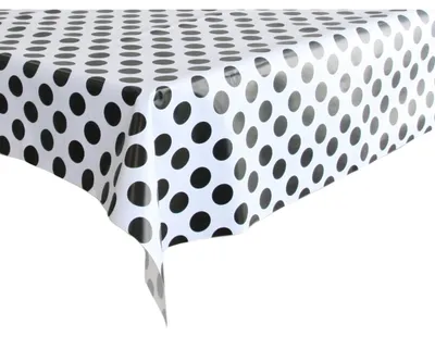Produktbild von Wachstuch/Tischdecke weis mit grosen schwarzen Punkten 140 x 180 cm