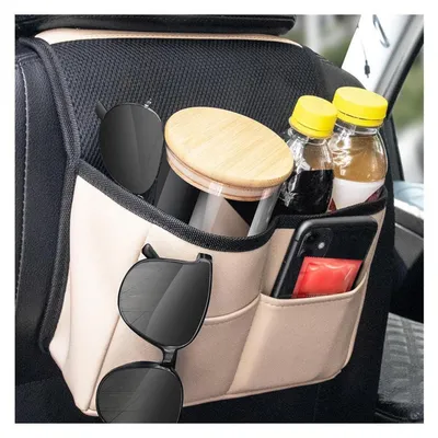 Produktbild von Kopfstützen-Organizer Kunstleder Beige für Rücksitz mit Multi-Stauraum