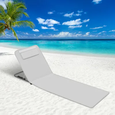 Produktbild von Jayseuw Strandmatte mit Tragegurt mit Kopflehne Kopstütze Verstellbarer Rückenlehne 600D Polyester Hellgrau 1 Stucke 145cm x 47cm