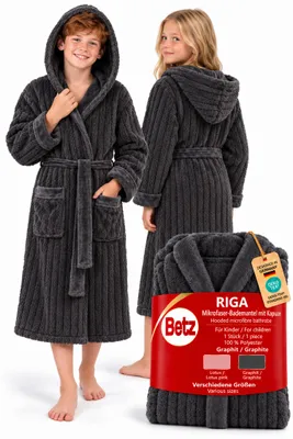 Produktbild von Betz Bademantel Microfaser mit Kapuze - RIGA - für Kinder Größe 146/152 Farbe: graphit