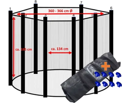 Produktbild von walexo Trampolin Sicherheitsnetz für 8 Stangensystem ( 366 Ø, Schwarz/Schwarz )