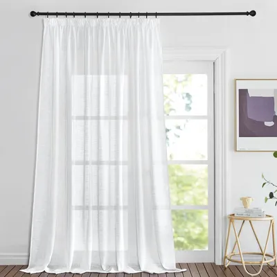 Zdjęcie produktu dla Zasłona z imitacją lnu, biała, wymiary 260 x 300 cm, z falbanką, zestaw 1 sztuka