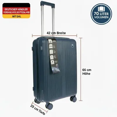 Produktbild von Großer L Koffer Herren Damen Volumen 70 Liter Reisekoffer Hartschalenkoffer Reisen Zahlenschloss Grau