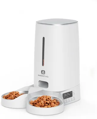 Produktbild von Molly&Cody Lucky Futterautomat für Katzen & Hunde (4L Behälter, automatischer Futterspender für Trockenfutter, Zeitplan-Fütterung, 2X Futterschüssel)