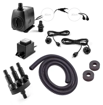 Produktbild von CLGarden Springbrunnen Pumpe SP2-S Set für Gartenbrunnen Bachlauf Wasserspiel Quellstein Springbrunnenpumpe mit 2 LED Ring Beleuchtungen 2X