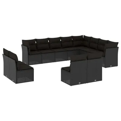 Immagine prodotto di vidaXL Set di divani da giardino da 12 pezzi con cuscini in polirattan nero
