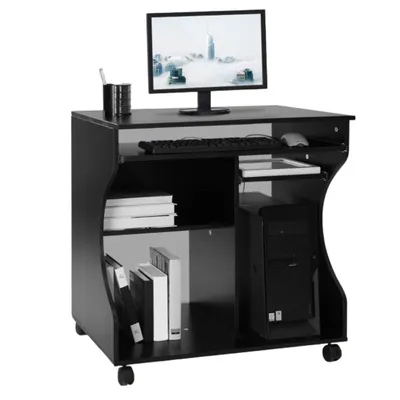 Produktbild von Zenzee Laptoptisch mit Rollen 80 x 48 x 76 cm Computertisch mit 4 Ablageflächen Schreibtisch Bürotisch Büromöbel Büro Schwarz
