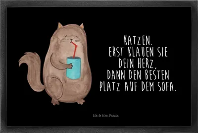 Produktbild von Mr. & Mrs. Panda Schmutzfangmatte Katze Dose 50 x 75 cm - Schwarz - Geschenk, Bezaubernd, Schmutzfänger, Bodenvorleger, Fussmatte, bodenmatte, Herz, fußmatte, Katzen, Cat